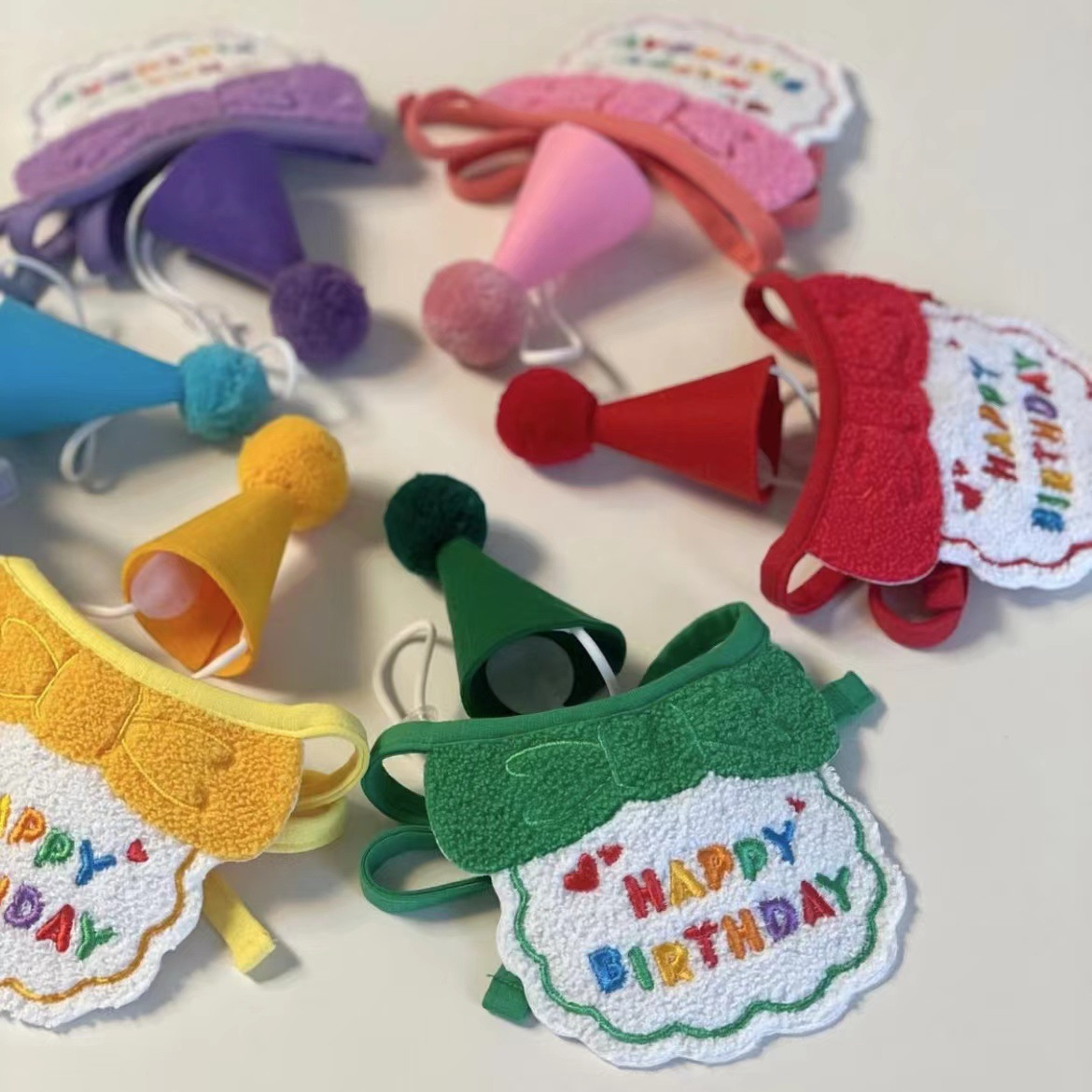 Korean Dog Party Birthday Hat and Bib Set for Pets - Yellow