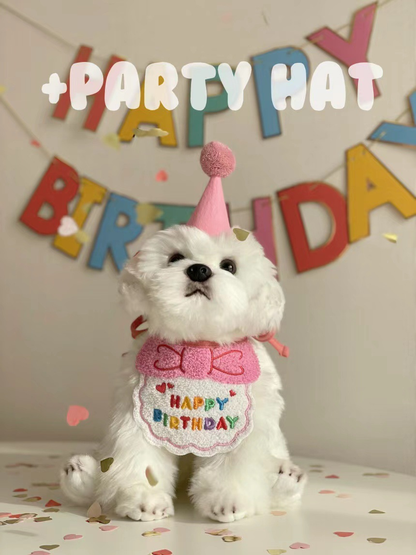 Korean Dog Party Birthday Hat and Bib Set for Pets - Pink