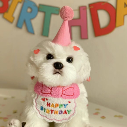 Korean Dog Party Birthday Hat and Bib Set for Pets - Pink