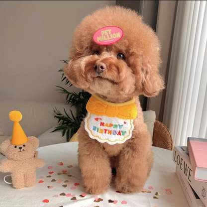 Korean Dog Party Birthday Hat and Bib Set for Pets - Pink