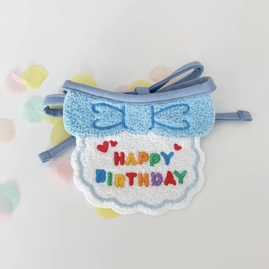 Korean Dog Party Birthday Hat and Bib Set for Pets - Blue