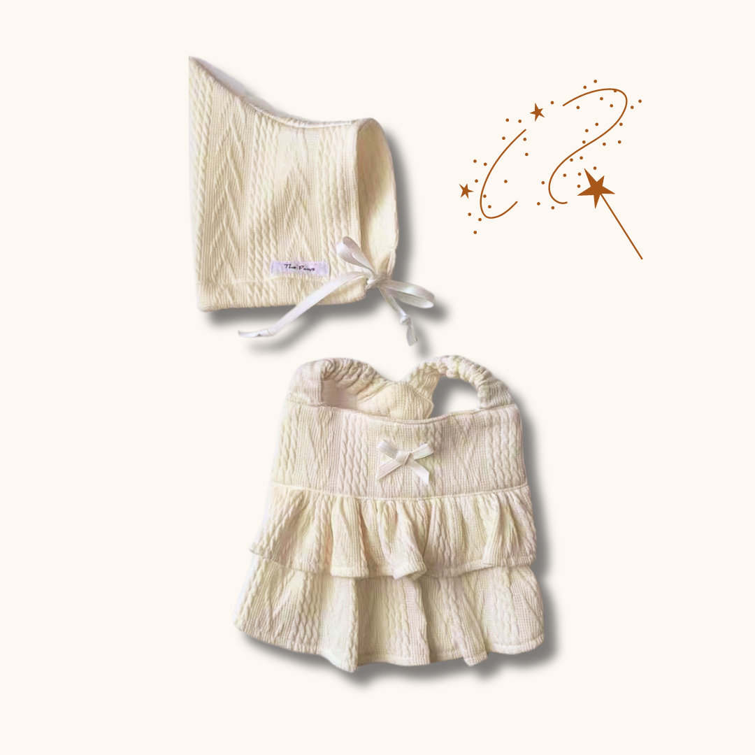 Little Wizard Knit Suspender Dress and Hat for Dogs - Beige