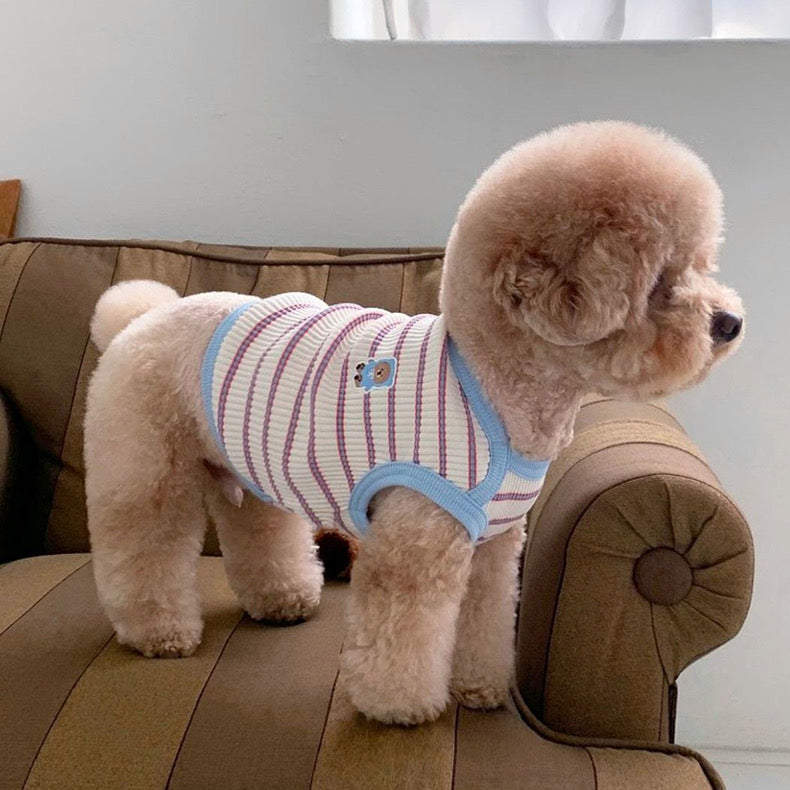 Lightweight Striped Pet Vest for Summer - Beige