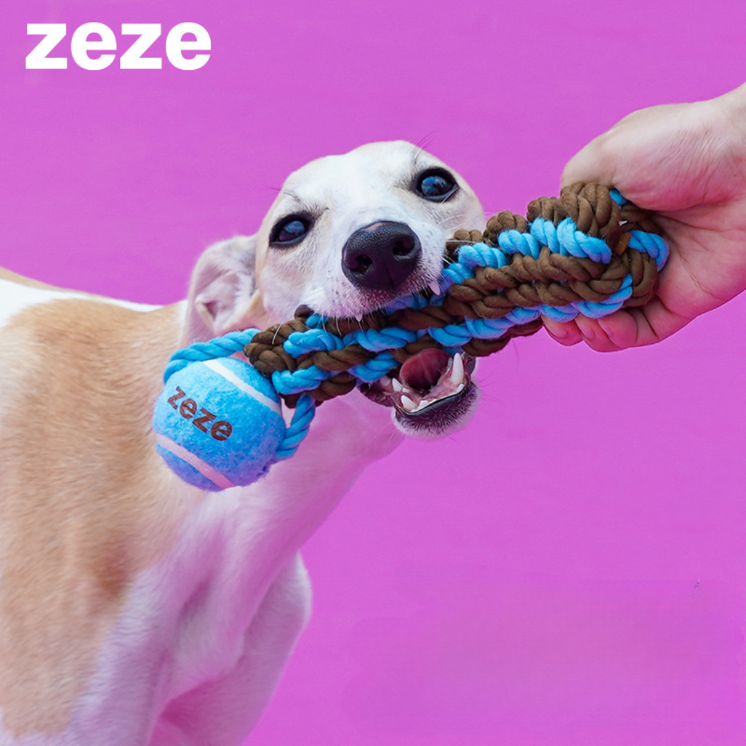 ZEZE Durable Rope and Tennis Tug Toy for Dogs