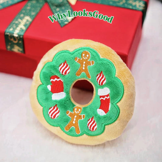 Christmas Gingerbread Donut Plush Squeaky Dog Toy - Gingerbread