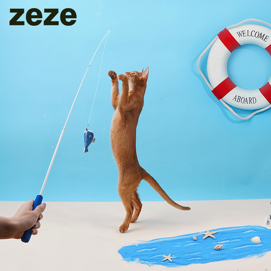 ZEZE Retractable Cat Teaser Wand with Catnip Fish Toys (3 in 1 Pack)