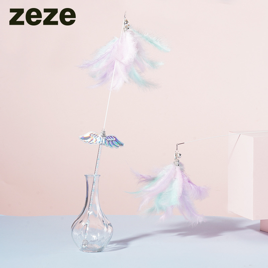 ZEZE Dreamy Feather Cat Teaser Wand with Bell