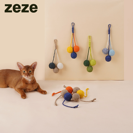 ZEZE Catnip Ball and Teaser Rope Toy Set for Cats (3-Pack)