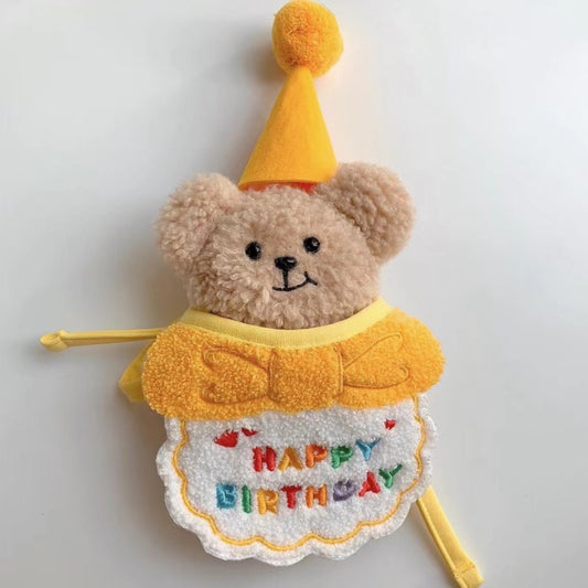 Korean Dog Party Birthday Hat and Bib Set for Pets - Yellow